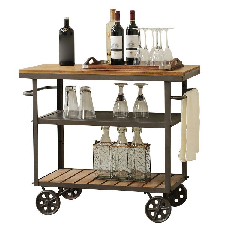 33.46" High Rolling Industrial Kitchen Trolley Wooden Kitchen Trolley for Restaurant Clearhalo 'furn' 'furn_kitchen_islands_carts' 'Furniture' 'Kitchen & Dining Furniture' 'Kitchen Islands & Carts' 'kitchen_islands_carts' 1200x1200_4e94ab06-e852-404e-ad0b-e6b3f08440ca