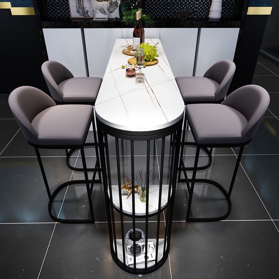 Industrial Black Iron Bar Table Faux Marble White Top 41.3"H Bistro Table with Storage Clearhalo 'Bar Furniture' 'Bar Tables' 'bar_tables' 'furn' 'furn_bar_tables' 'Furniture' 'furniture_bar_tables' 'Kitchen & Dining Furniture' 1200x1200_4e9573a5-8a0b-4ef7-8efc-74eee9f8421c
