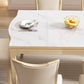 Table à manger moderne en pierre blanche avec pieds en bois massif pour le salon