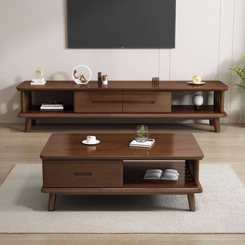 Legno a 4 gambe contemporanei con tavolino rettangolare singolo rettangolare