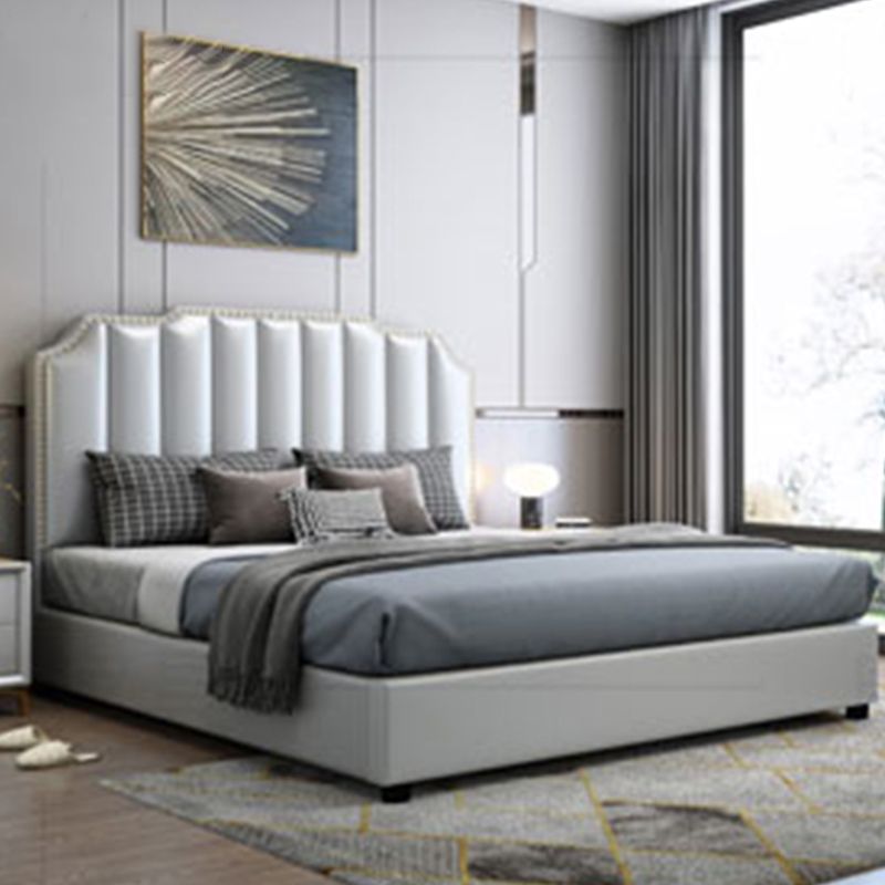 Glamholz Standard Bett echtes Lederbettrahmen mit Kopfteil für Schlafzimmer