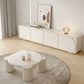 Mesa de cóctel contemporánea de madera redonda, mesa de centro blanca de 4 patas, 13,8" de alto