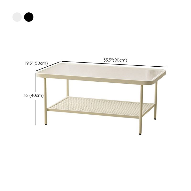 Rectangle Glass Coffee Table 15.75"H Sled Cocktail Table with Shelf Clearhalo 'Coffee & Accent Tables' 'Coffee Tables' 'coffee_tables' 'furn' 'furn_coffee_tables' 'Furniture' 'Living Room Furniture' 1200x1200_4e9e5ab8-341a-410d-8a35-9aee3acc45dc