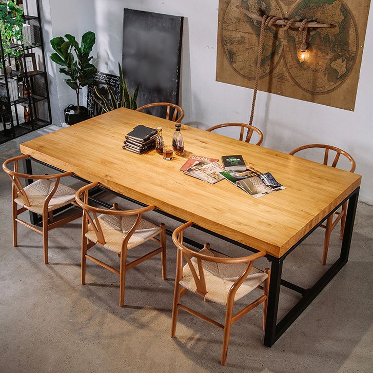 Solid Wood Top Dining Table Industrial Rectangle Table with Trestle Base Clearhalo 'Dining Tables & Seating' 'Dining Tables' 'dining_table' 'furn' 'furn_dining_table' 'Furniture' 'furniture_dining_table' 'Kitchen & Dining Furniture' 1200x1200_4ea07e5b-33e5-410a-bb26-b95f09b330a6