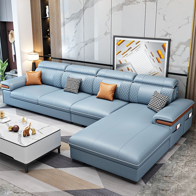 Sofá de cuero moderno con almohada con brazo superior para sala de estar