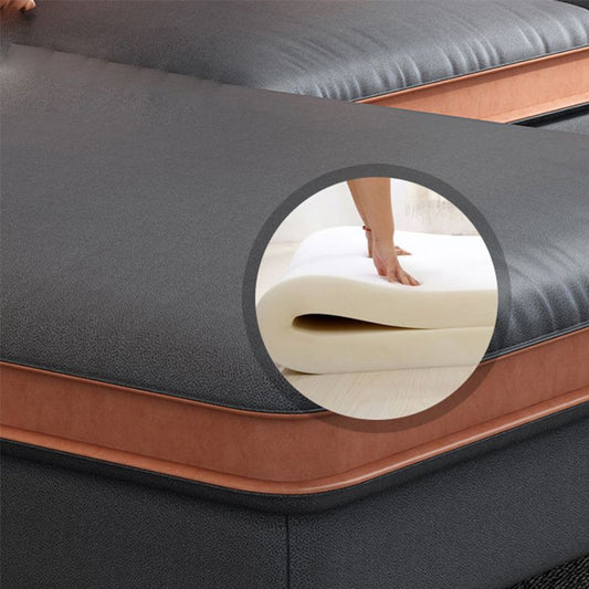 Glam Stationary Faux Leather Living Room Recessed Arm Cushionssofa