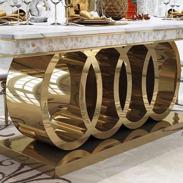 Glam Style Dining Faux Marble Table Dining Rectangle Table for Home Clearhalo 'Dining Tables & Seating' 'Dining Tables' 'dining_table' 'furn' 'furn_dining_table' 'Furniture' 'Kitchen & Dining Furniture' 1200x1200_4ea31ccb-a186-45c3-8694-fa8b394fc2d7