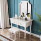Rubberwood Victorian Dressing Table Stool Set with 2 Drawers and Mirror