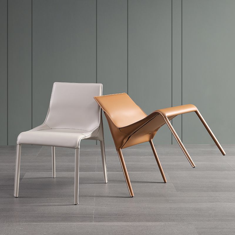 Faux lederen eigentijdse armloze stoel huis metalen eetkamerstoel