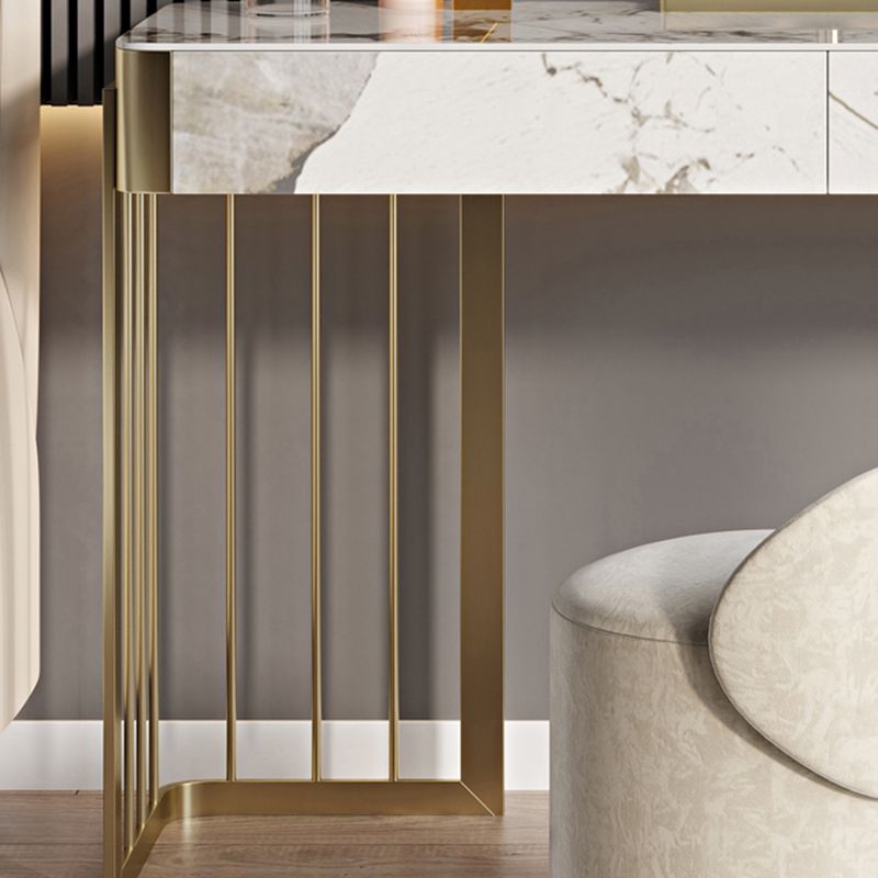 Luxurious Makeup Vanity Set Stone Top Dressing Table Stool Set