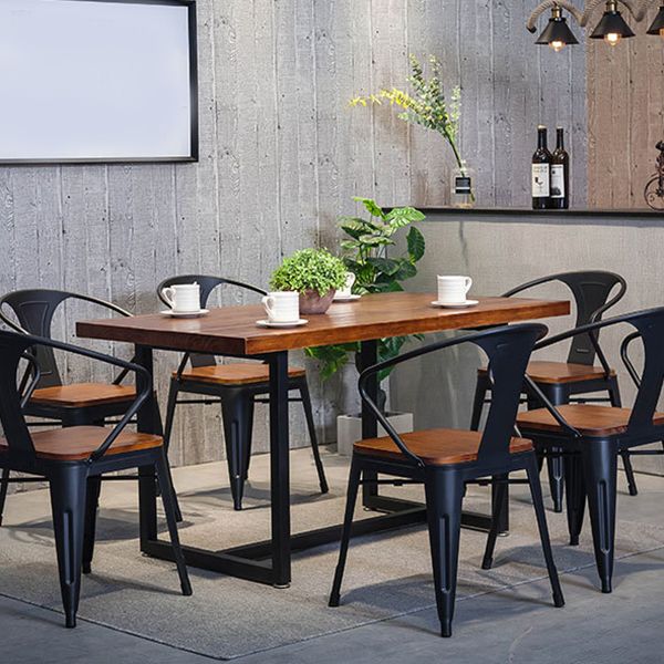 Indoor Rectangle Table with Metal Base Industrial Brown Wood Top Dining Table Clearhalo 'Dining Tables & Seating' 'Dining Tables' 'dining_table' 'furn' 'furn_dining_table' 'Furniture' 'Kitchen & Dining Furniture' 1200x1200_4ea8ea0b-9170-4c98-8874-ce3513c2d13d