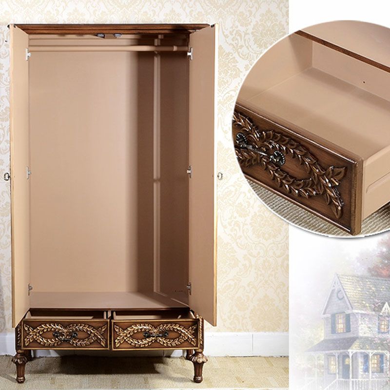 Solid Wood Wardrobe Cabinet Clothes Rail Wardrobe Armoire for Home Clearhalo 'Armoires & Wardrobes' 'armoires_wardrobes' 'Bedroom Furniture' 'furn' 'furn_armoires_wardrobes' 'Furniture' 1200x1200_4ea95365-ddf1-478b-9bf5-cac6b53681a4