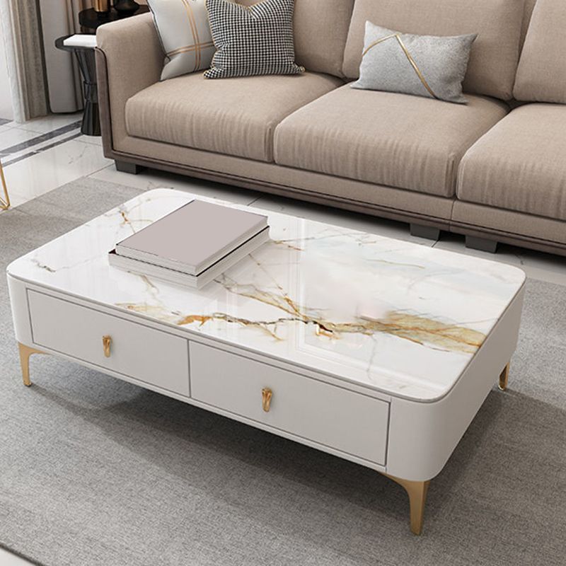 Glam rechteckiger Couchtisch aus Stein, einzelner Couchtisch mit 4 Beinen und Schubladen