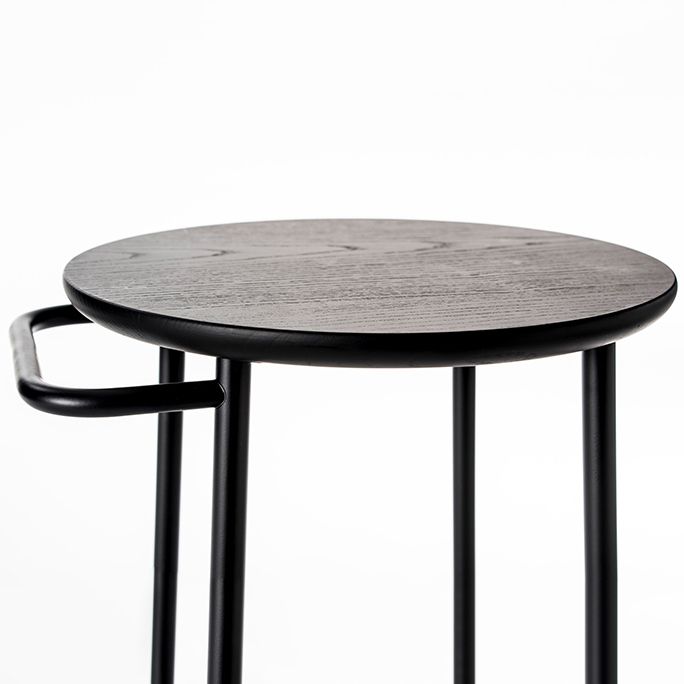 Sgabello da bar in legno con barra rotonda contemporanea con gambe metalliche