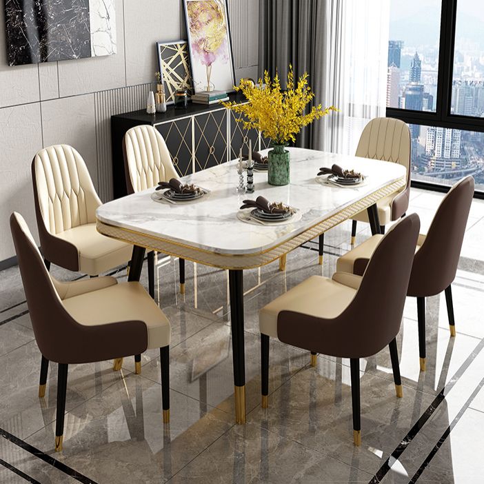 Contemporary Dining Table Sets with Sintered Stone Table and Cushion Chairs Clearhalo 'Dining Room Sets' 'Dining Tables & Seating' 'dining_room_set' 'furn' 'furn_dining_room_set' 'Furniture' 'furniture_dining_room_set' 'Kitchen & Dining Furniture' 'kitchen&dining_furn' 'kitchen' 1200x1200_4eafdc3c-6a65-44a0-9ba9-ebf658e09319