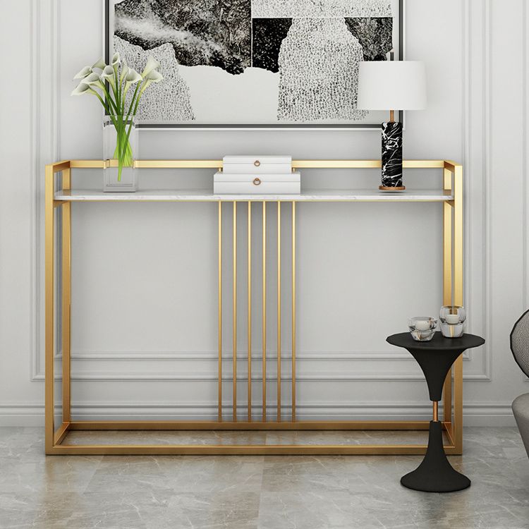 Glam Accent Table Marble Top Golden Sofa Console Table for Hall Clearhalo 'Console Tables' 'console_tables' 'Entry & Mudroom Furniture' 'furn' 'furn_console_tables' 'Furniture' 1200x1200_4eb1c4c2-7e7c-4c54-830b-5ed2228c60b8