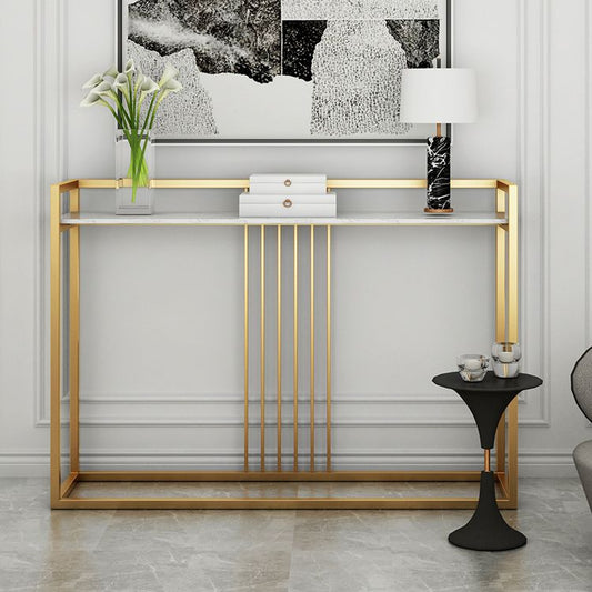 Glam Accent Table Marble Top Golden Sofa Console Table for Hall Clearhalo 'Console Tables' 'console_tables' 'Entry & Mudroom Furniture' 'furn' 'furn_console_tables' 'Furniture' 1200x1200_4eb1c4c2-7e7c-4c54-830b-5ed2228c60b8