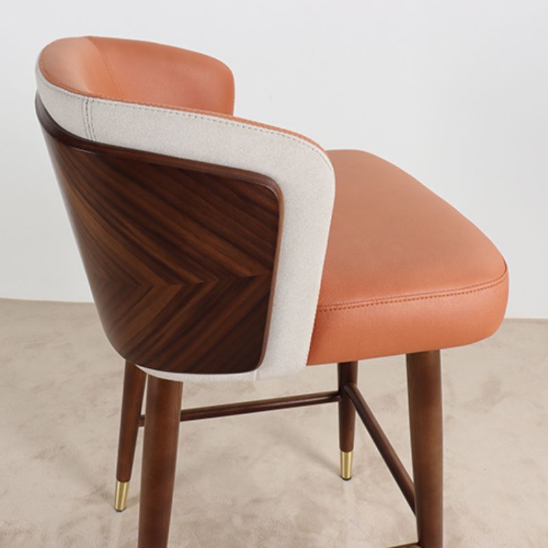 Scandinavian Solid Wood Bar Stool Backrest Counter Stool in Brown