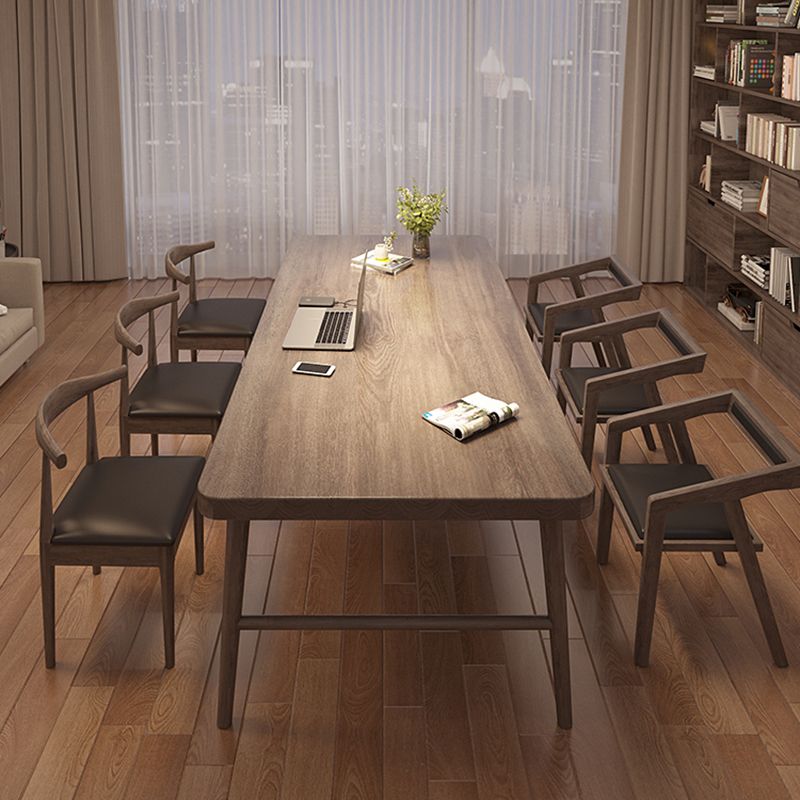 Scrivania di scrittura rettangolare in stile moderno 29.53 "scrivania in legno massello alto con base a forma di H