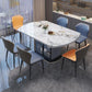 Modern Round Stone Top Dining Table Double Pedestal Metal Base in Grey