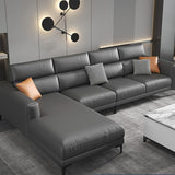 Grey Faux Leather Square Arm Sectional with Adjustable Bolster Pillows, Stain Resistant Clearhalo 'furn' 'furn_sectionals' 'Furniture' 'furniture_sectionals' 'kitchen' 'kitchen_sectionals' 'Living Room Furniture' 'Sectionals' 1200x1200_4ed50a91-1649-417a-8365-01bd1f8bd388