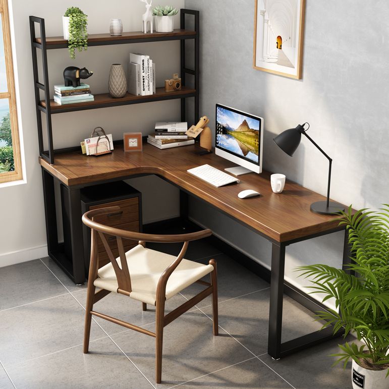 ソリッドウッドL字型オフィスデスク産業用固定ライティングテーブル