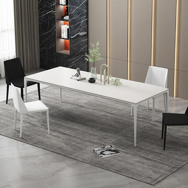 Modern Rectangle Dining Table Sintered Stone Top 4 Metal Legs Dining Room Table Clearhalo 'Dining Tables & Seating' 'Dining Tables' 'dining_table' 'furn' 'furn_dining_table' 'Furniture' 'Kitchen & Dining Furniture' 1200x1200_4ed9535c-bdde-494a-bd3e-f49cd9509561