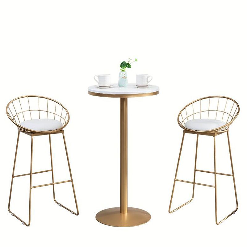 Industrial Gold Bar Table 21.6"W Round Top White Wood Bistro Table for Breakroom Clearhalo 'Bar Furniture' 'Bar Tables' 'bar_tables' 'furn' 'furn_bar_tables' 'Furniture' 'furniture_bar_tables' 'Kitchen & Dining Furniture' 'kitchen&dining_furn' 'kitchen' 1200x1200_4edc2e06-9d79-4be7-b71e-5c40ca2964ae