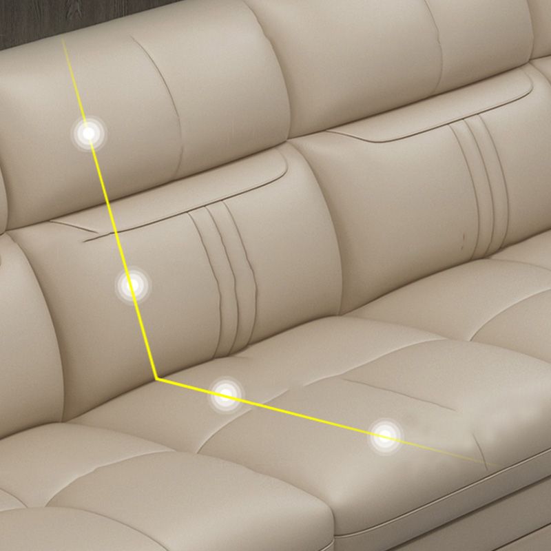 Sofá de brazo empotrado de cuero genuino de crema estacionaria contemporánea