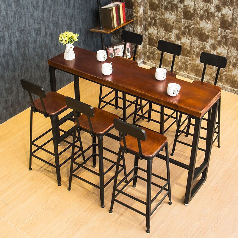 Modern Style Brown Bar Table Solid Wood and Iron Coffee Shop Bar Table Clearhalo 'Bar Furniture' 'Bar Tables' 'bar_tables' 'furn' 'furn_bar_tables' 'Furniture' 'furniture_bar_tables' 'Kitchen & Dining Furniture' 1200x1200_4ee3f5b4-394a-4af5-8114-1b438d4733bb
