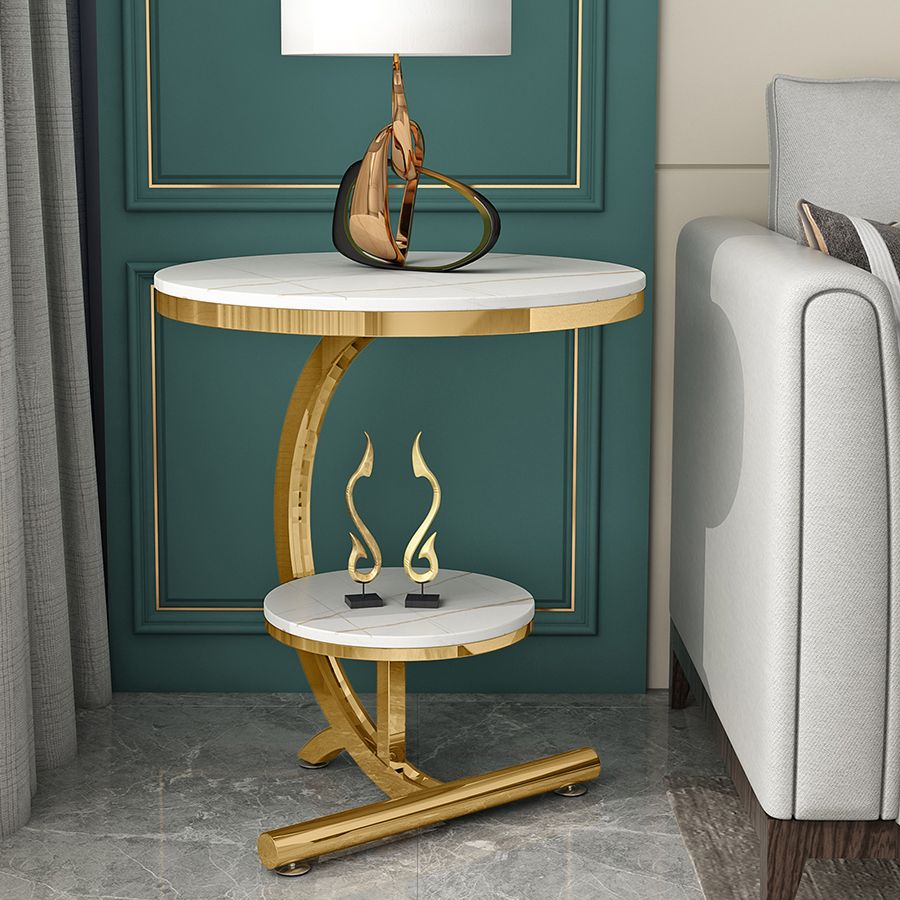 Contemporary Metal C Side Table Slate Top Round Side End Table