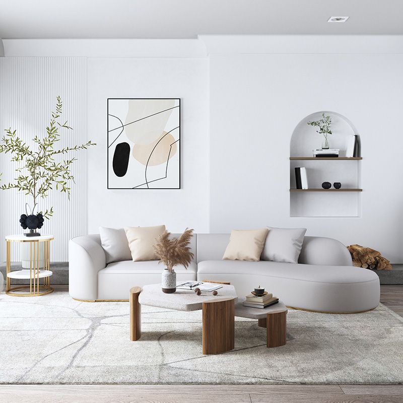 Tuxedo Arm Sofa Cushions with Pillows Seating in White and Beige