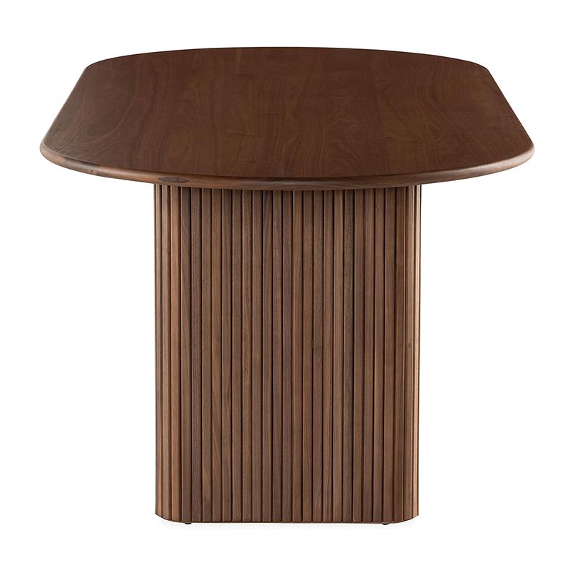 キッチン用の二重の台座付きのソリッドウッドトップダイニングテーブルモダンな楕円形のテーブル