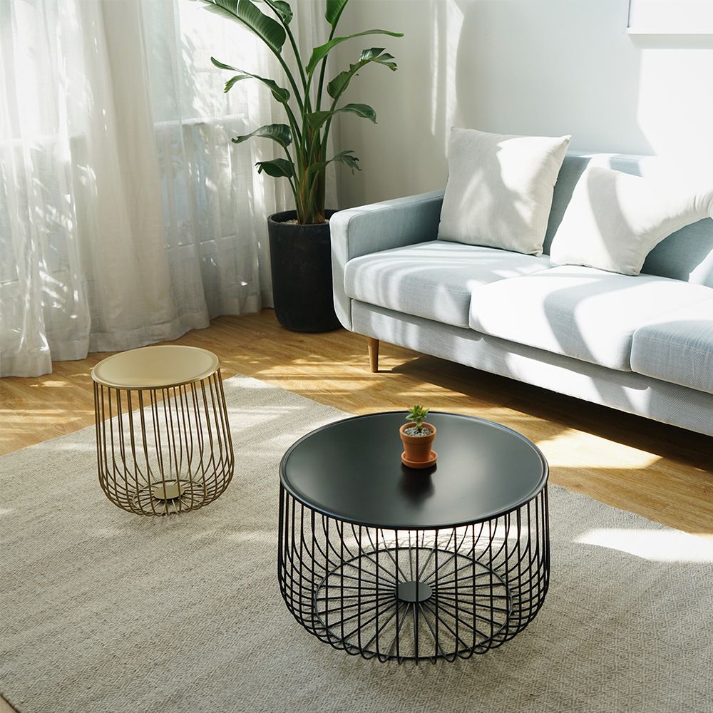 Mid-century Modern Iron Round Coffee Table, Frame Base Cocktail Table Clearhalo 'Coffee & Accent Tables' 'Coffee Tables' 'coffee_tables' 'furn' 'furn_coffee_tables' 'Furniture' 'Living Room Furniture' 1200x1200_4ee881d2-c50e-4688-b757-ab73bb263058