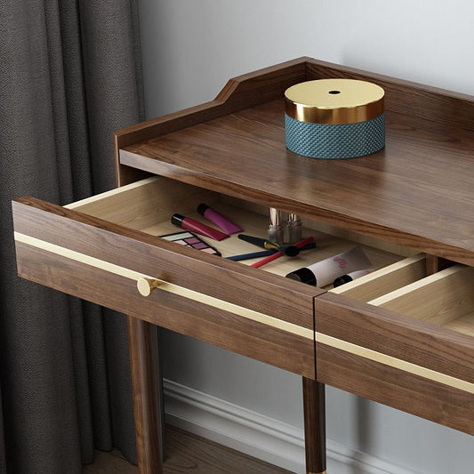 Specchio e 2 cassetti per trucco vanità tradizionale set di sgabelli da toeletta marrone