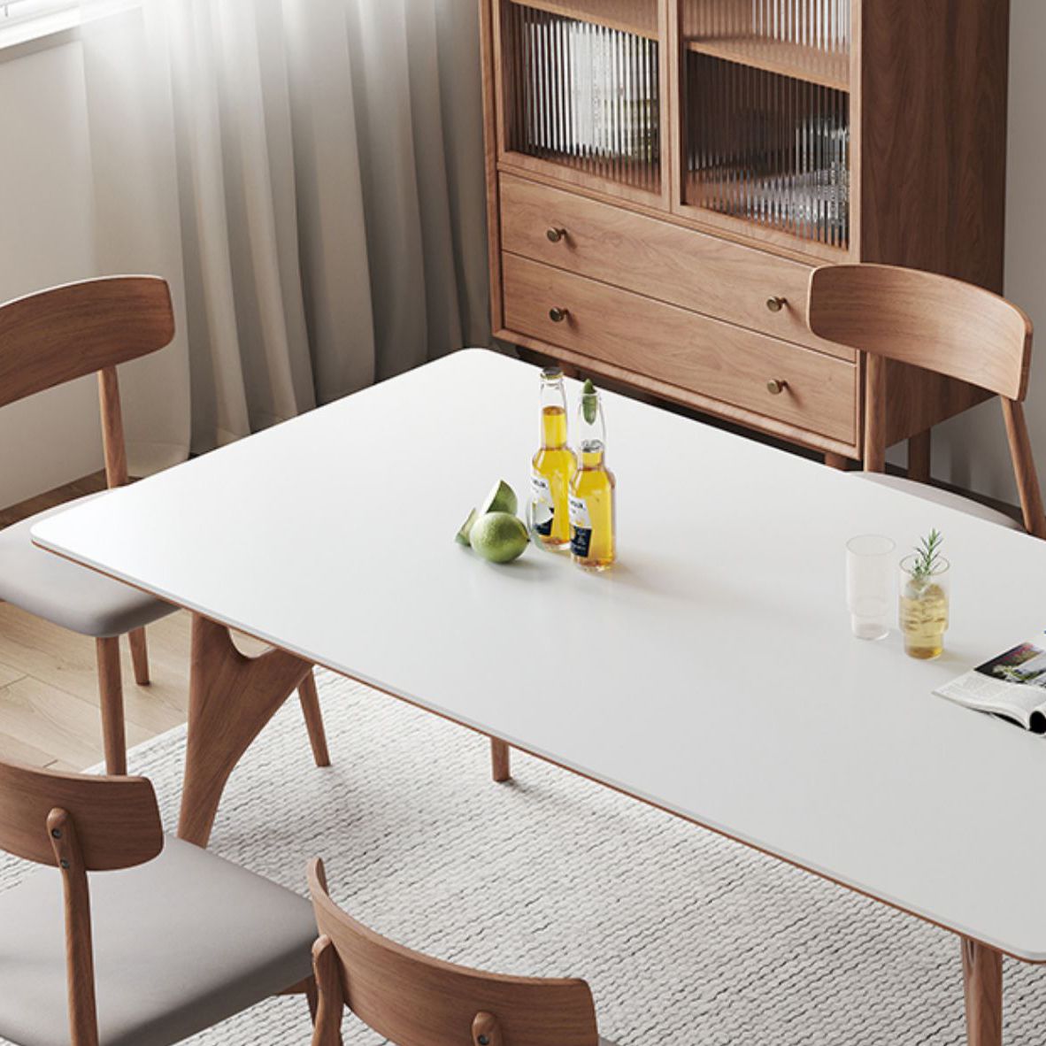 Modern Rectangular Stone Top White Dining Table with 4 Solid Wood Legs Clearhalo 'Dining Tables & Seating' 'Dining Tables' 'dining_table' 'furn' 'furn_dining_table' 'Furniture' 'Kitchen & Dining Furniture' 1200x1200_4ef1edad-27b7-43b4-a2f2-b08f26eb6764