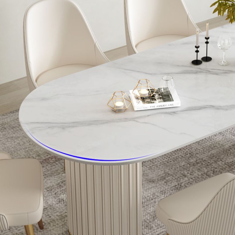 Simple Oval Dining Room Table Sintered Stone Top Double Pedestal Table Clearhalo 'Dining Tables & Seating' 'Dining Tables' 'dining_table' 'furn' 'furn_dining_table' 'Furniture' 'Kitchen & Dining Furniture' 1200x1200_4ef7735c-a83f-481e-af92-77bb1e87b1c6