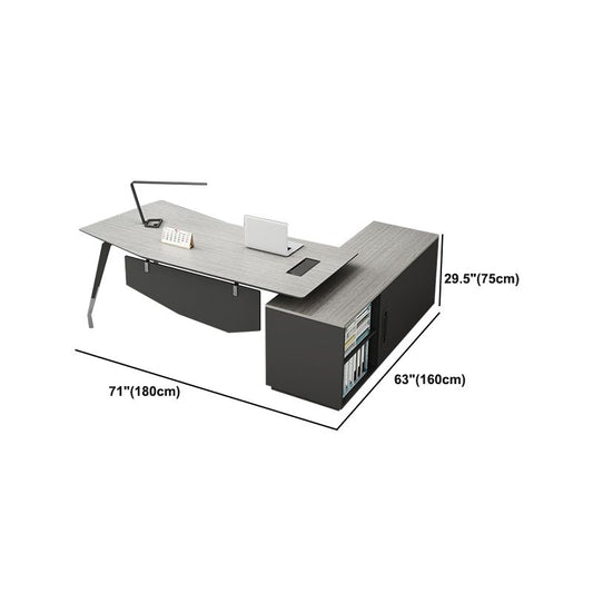 Contemporary Pedestal Executive Desk Wooden Office Desk with File Cabinet