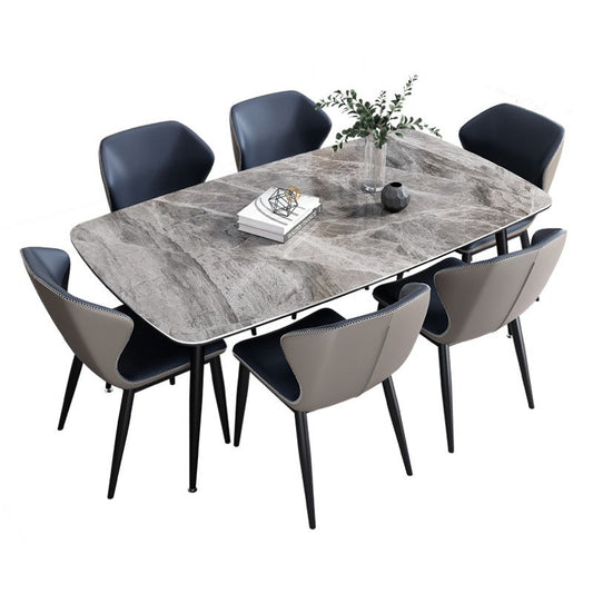 Modern Style Dining Room Set with Sintered Stone Dining Table and Upholstery Chairs Clearhalo 'Dining Room Sets' 'Dining Tables & Seating' 'dining_room_set' 'furn' 'furn_dining_room_set' 'Furniture' 'furniture_dining_room_set' 'Kitchen & Dining Furniture' 'kitchen&dining_furn' 'kitchen' 1200x1200_4ef8d68c-3b81-4843-bc47-d6ab205ebced