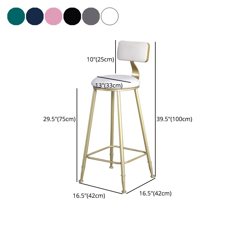 Glam Armless Backrest Counter Stool Iron Beauty Shop Bar Stool with Velvet Cushion Clearhalo 'Bar Furniture' 'Bar Stools' 'bar_stools' 'furn' 'furn_bar_stools' 'furniture_bar_stools' 'Kitchen & Dining Furniture' 'kitchen&dining_furn' 'kitchen' 'kitchen_furn' Furniture' 1200x1200_4efb6b9d-0710-463b-8f7e-371965f711e3