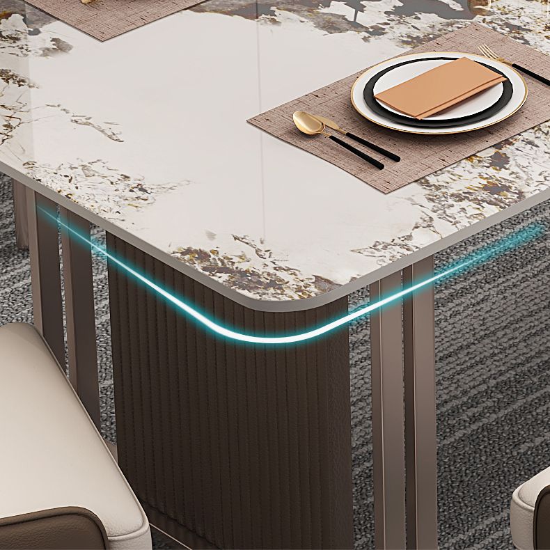 Fixed Minimalist Sintered Stone Top Kitchen Table Set of Brown Tone for Dining Room Clearhalo 'Dining Room Sets' 'Dining Tables & Seating' 'dining_room_set' 'furn' 'furn_dining_room_set' 'Furniture' 'furniture_dining_room_set' 'Kitchen & Dining Furniture' 'kitchen&dining_furn' 'kitchen' 1200x1200_4efd2a71-7f18-49e0-a996-029715cd9b74