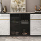 Glam Buffet Sideboard Glass with LED Lights Doors Dining Buffet for Living Room