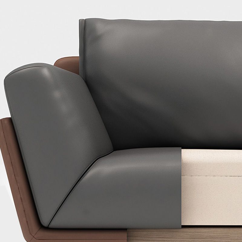 Gray Faux Leather Sofa 31.49" High Square Arm Sofa with Pillows