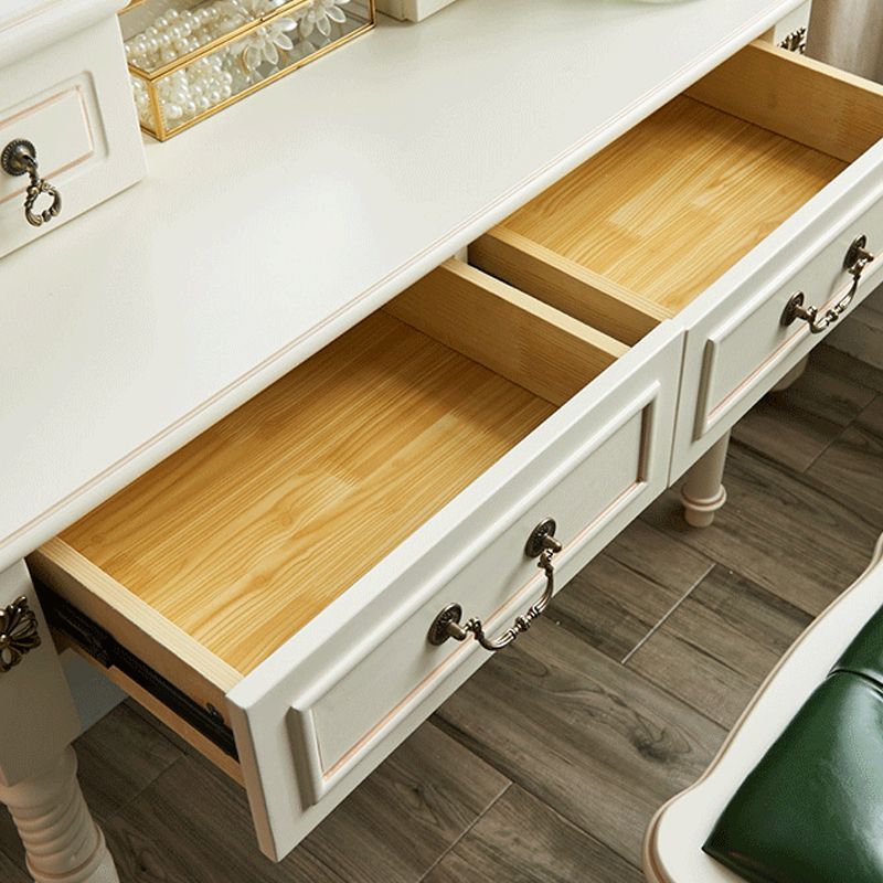 Sgabello da toeletta per trucco per vanità in legno massiccio vittoriano con specchio in bianco