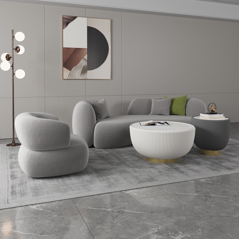 Contemporary Tuxedo Arm Curved Sofa Tight Back in Grey/White