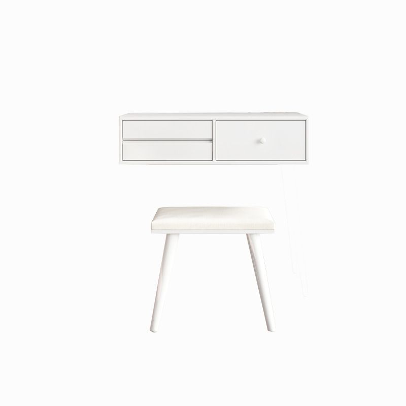 Contemporary Vanity 3 Storage Drawers Dresser with Mirror Stool in White