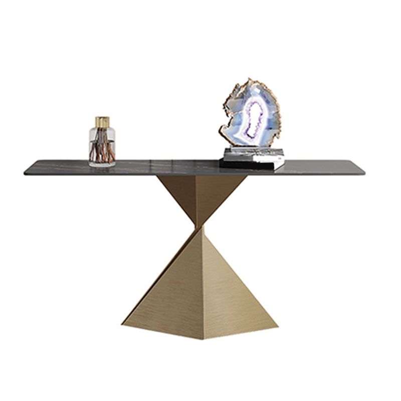 Modern Rectangular Console Table Stone Console Sofa Table in Gold and Black