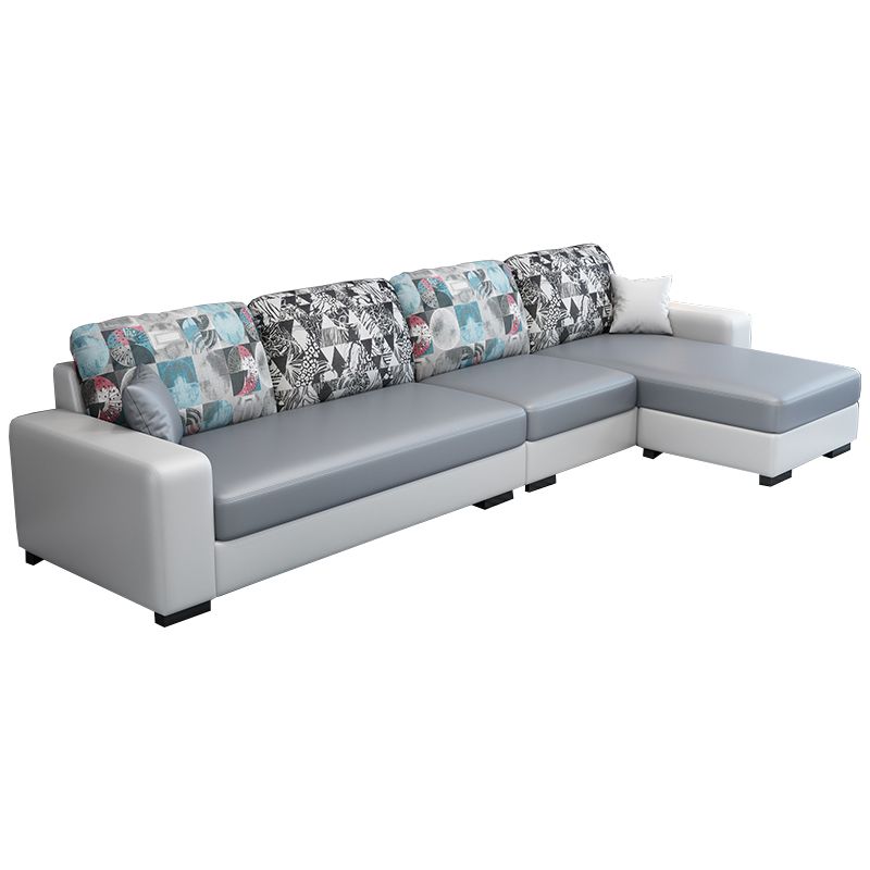 Scandinavian Faux Leather Sectional with Square Arm for Four People