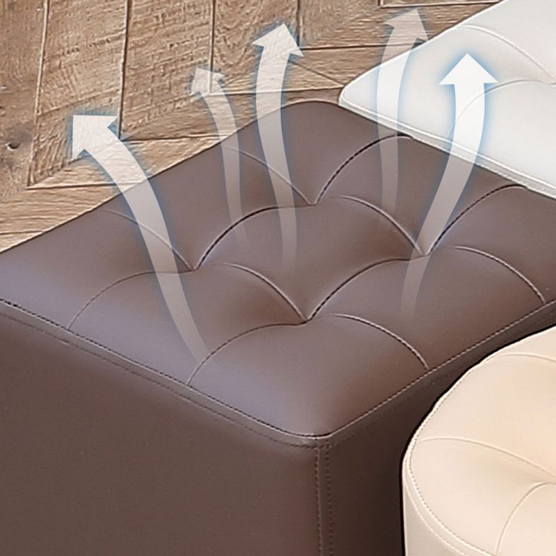 Modern Plain Ottoman Water Resistant Faux Leather Tufted Round Stool Ottoman