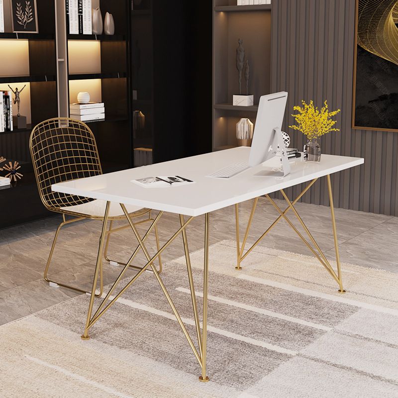 Escritorio de escritura de glamour rectangular escritorio de madera blanca con patas de metal